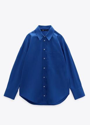 Zara сорочка оверсайз синя рубашка зара
