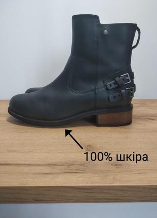 Ugg оригинальные черные кожаные ботинки ботильоны сапоги челси с ремешками размер 36.5-37