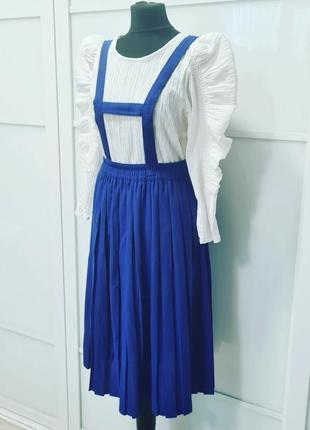 Невероятная, стильная, классная винтажная юбка в складку плиссе ретро винтаж на бретелях бретельки2 фото