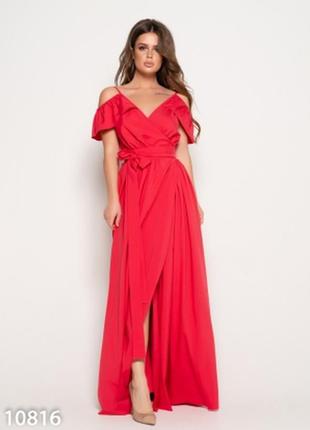 Красное длинное платье с открытыми плечами, размер м1 фото