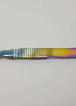 Пинцет для ресниц мини l тонкий для объемного наращивания multicolor с ребрами