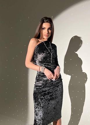 Сукня оксамит міді на одне плече