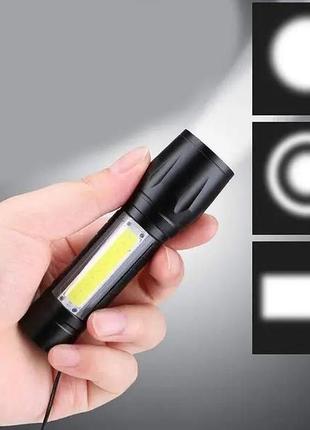 Аккумуляторный ручной фонарик светодиодный usb фонарик на аккамуляторе в футляре3 фото