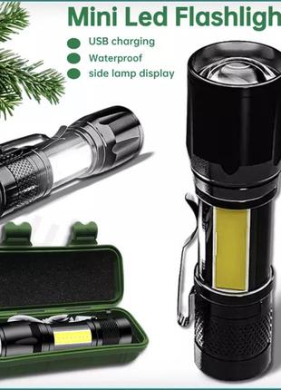 Аккумуляторный ручной фонарик светодиодный usb фонарик на аккамуляторе в футляре5 фото