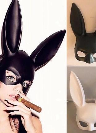 Маска зайки playboy (маска кролика) чёрная матовая и глянцевая2 фото