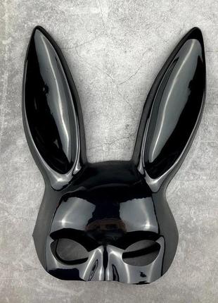 Маска зайки playboy (маска кролика) чёрная матовая и глянцевая6 фото
