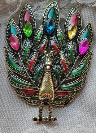 Брошка павич 7,2 см, птах