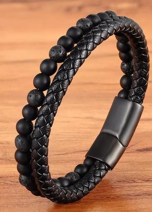 Мужской браслет двухслойный с магнитной застёжкой.