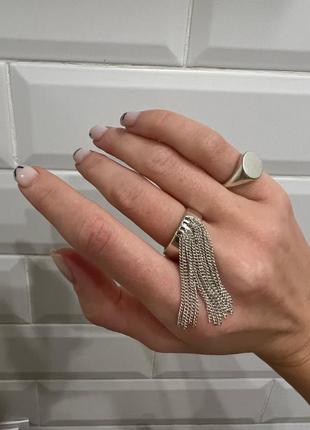 Кільце колечко кольцо перстень каблучка з ланцюжками стильне модне нове срібло s9255 фото
