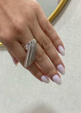 Кільце колечко кольцо перстень каблучка з ланцюжками стильне модне нове срібло s9257 фото