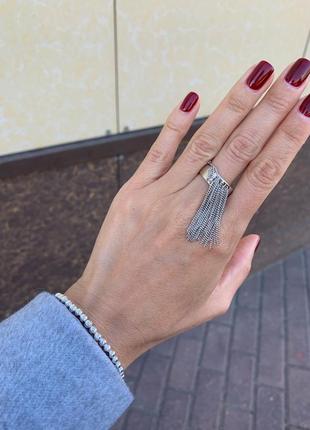 Кільце колечко кольцо перстень каблучка з ланцюжками стильне модне нове срібло s9259 фото