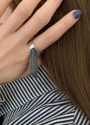 Кільце колечко кольцо перстень каблучка з ланцюжками стильне модне нове срібло s9251 фото