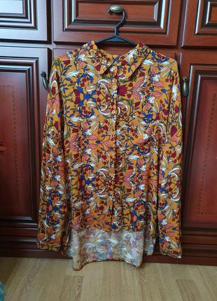 Цветочная натуральная рубашка блуза свободного кроя в стиле оверсайз8 фото