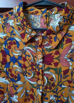 Цветочная натуральная рубашка блуза свободного кроя в стиле оверсайз6 фото