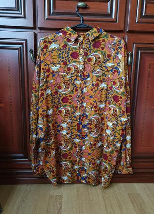 Цветочная натуральная рубашка блуза свободного кроя в стиле оверсайз5 фото