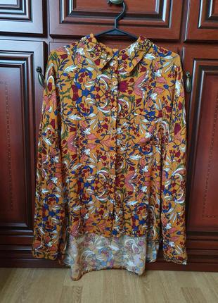 Цветочная натуральная рубашка блуза свободного кроя в стиле оверсайз9 фото
