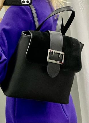 Рюкзак городской кожаный итальянский чёрный рюкзак комбинированный рюкзак2 фото