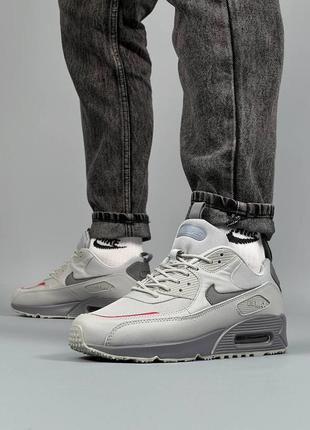 Чоловічі сірі шкіряні кросівки nike air max 90🆕 найк аір макс 90