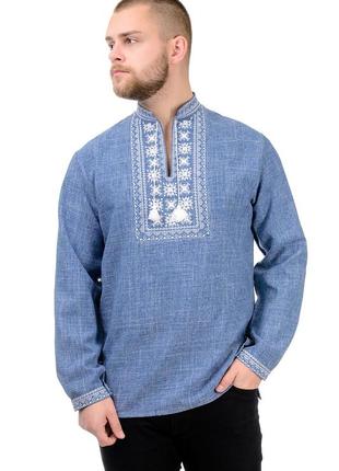 Мужская сорочка вышиванка джинсового цвета