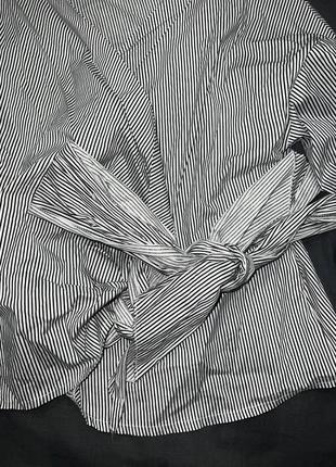 Блуза у дрібну смужку із запахом і зав'язками4 фото