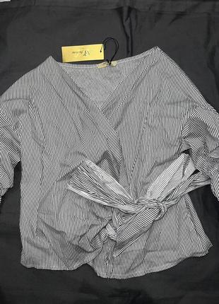 Блуза у дрібну смужку із запахом і зав'язками2 фото