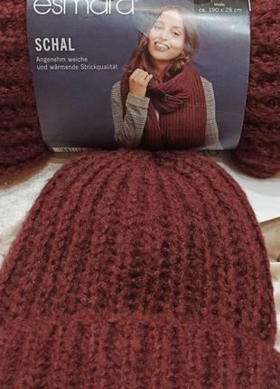 Теплая объемная шапка и шарф esmara бордо3 фото