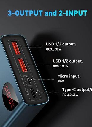 Power bank baseus adaman metal digital displ quick charge 20000mah 65w. новий, оригінал, ноути, тел4 фото