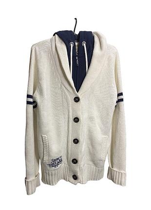 Soccx німецька в‘язана кофта зіпка на замку та ґудзиках худі кардиган 2 в 1 тепла зимова стильна модна крута унісекс