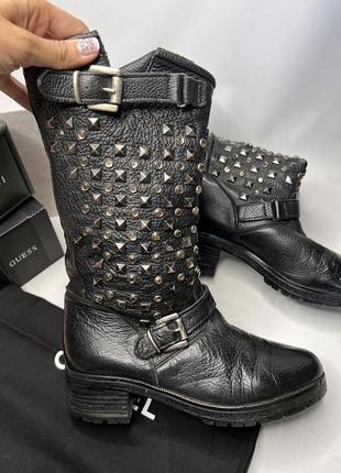 Шкіряни чоботи з металевими стразами albano італія🔥2 фото