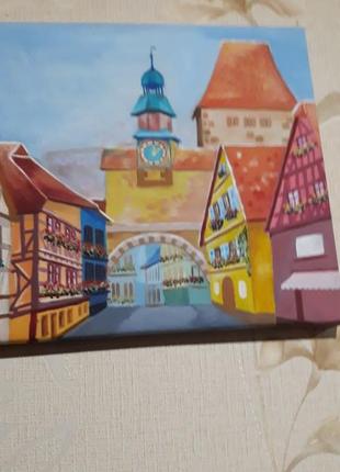 Картина на холсте старый львов украина яркая красочная рисунок а3 город пейзаж городской