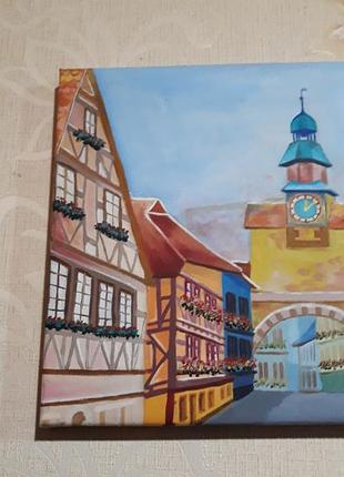 Картина на холсте старый львов украина яркая красочная рисунок а3 город пейзаж городской