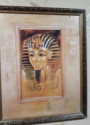Джоадур тутанхамон египет антикварная законченная картина 40x50 фреска ретро культ египет рисунок старина2 фото