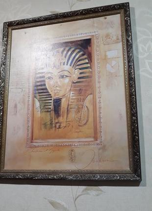 Джоадур тутанхамон египет антикварная законченная картина 40x50 фреска ретро культ египет рисунок старина3 фото