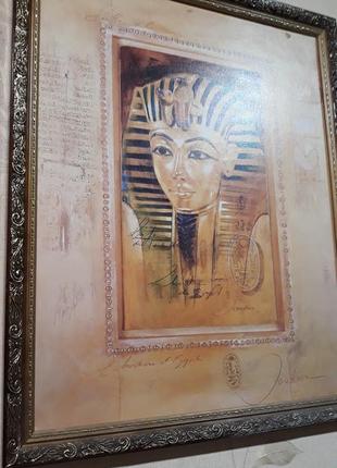 Джоадур тутанхамон египет антикварная законченная картина 40x50 фреска ретро культ египет рисунок старина4 фото