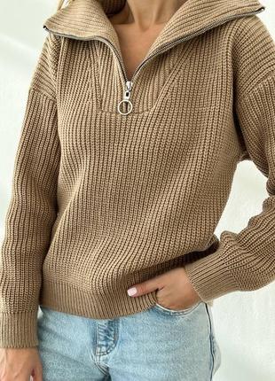 Стильный свитер с молнией на горловине 50% шерсть2 фото