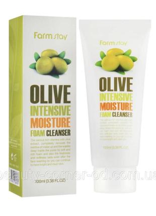 Очищающая пенка для умывания с экстрактом оливы farmstay olive intensive moisture foam cleanser 100 мл