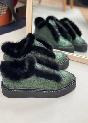 Эксклюзивные ботинки лоферы натуральная итальянская кожа и замша люкс с норкой2 фото