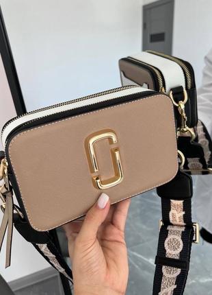 Marc jacobs logo dark beige-white / люкс качество / сумка на подарок7 фото