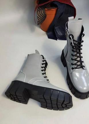 Екслюзивні черевики з італійської шкіри та замші жіночі сірі