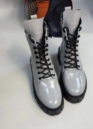 Екслюзивні черевики з італійської шкіри та замші жіночі сірі