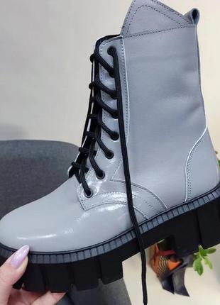 Екслюзивні черевики з італійської шкіри та замші жіночі сірі