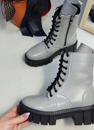 Екслюзивні черевики з італійської шкіри та замші жіночі сірі