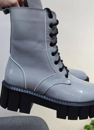 Екслюзивні черевики з італійської шкіри та замші жіночі сірі