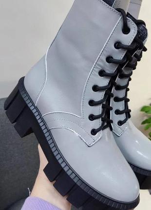 Екслюзивні черевики з італійської шкіри та замші жіночі сірі