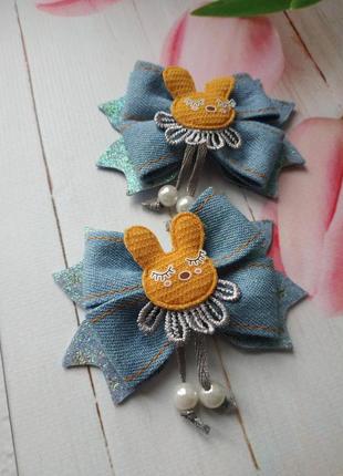 Заколочки  бантики под джинсы с зайкой