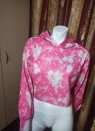 Модное розовое худи / свитшот с капюшоном1 фото