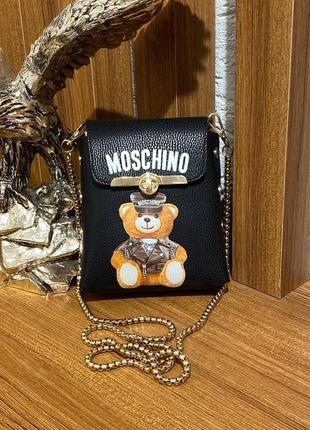 Сумка черная женская в стиле moschino сумочка маленькая на цепочке москино клатч кросс-боди