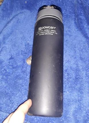 Спортивна пляшка для води з поїльником/захистом на шнурку powcan 560 мл — чорна