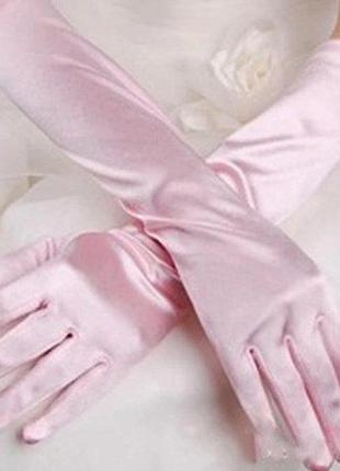 Перчатки атласные розовые