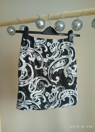 Красивая стильная нарядная юбка мини в пайетки1 фото